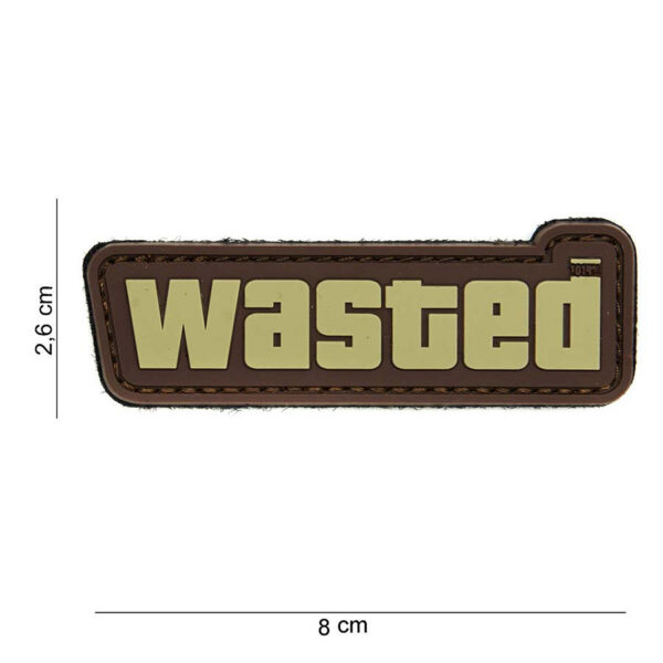 444100 3862 99 01 <p>Het 3D PVC embleem 'Wasted' in de kleur bruin (#14014) is een stijlvolle toevoeging voor jouw militaire of outdoor uitrusting. Dit embleem is voorzien van een stevige klittenband aan de achterzijde, waardoor je het eenvoudig kunt bevestigen op kleding, tassen of andere uitrusting. Met zijn unieke ontwerp en hoogwaardige afwerking is dit embleem niet alleen functioneel, maar ook een echte blikvanger. Perfect voor de echte outdoorliefhebber en verzamelaar.</p>