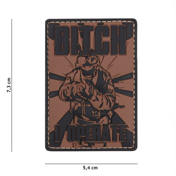 444130 5415 99 01 <p>Het Embleem 3D PVC Bitch in bruin (#11114) is een veelzijdig accessoire voor elke outdoor- of militaire uitrusting. Dit hoogwaardige PVC-embleem is voorzien van een stevige klittenband aan de achterzijde, waardoor het eenvoudig te bevestigen is op jassen, rugzakken of andere uitrusting. Met zijn robuuste uitstraling en unieke design voegt dit embleem een stoere touch toe aan jouw gear. Perfect voor het personaliseren van je uitrusting en het tonen van je stijl.</p>