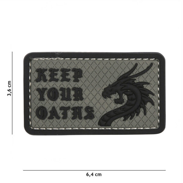 444130 5478 99 01 <p>Het Embleem 3D PVC Keep Your Oaths in grijs (#12052) is een stijlvol en robuust accessoire voor elke militaire of outdoor uitrusting. Dit hoogwaardige PVC-embleem is voorzien van een praktische klittenband aan de achterzijde, waardoor het eenvoudig te bevestigen is op kleding, rugzakken of andere uitrusting. Met zijn opvallende ontwerp en duurzame materialen is dit embleem perfect voor iedereen die zijn loyaliteit en overtuigingen wil uitdragen.</p>