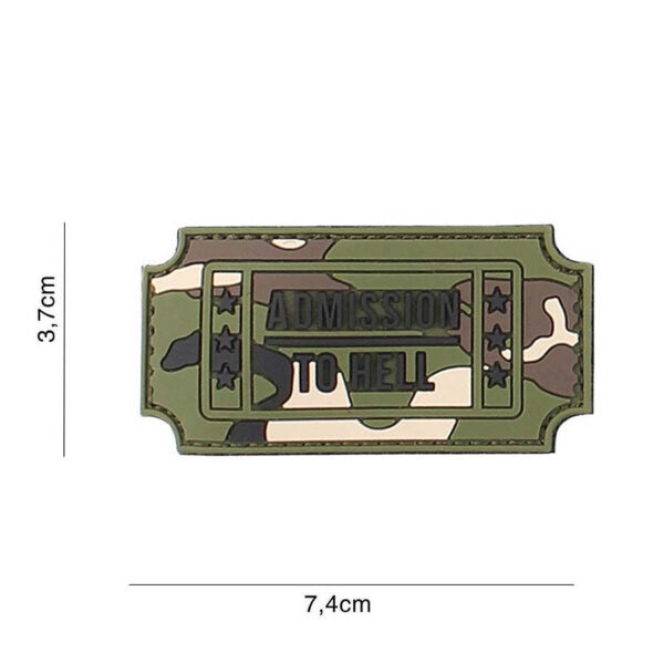 444130 7122 99 01 <p>Het 3D PVC Embleem 'Admission to Hell' in woodland camokleur is een opvallende toevoeging aan uw uitrusting. Dit embleem is voorzien van een handige klittenband aan de achterzijde, waardoor het eenvoudig op verschillende oppervlakken kan worden bevestigd. Of u nu op avontuur gaat in de natuur of uw militaire gear wilt personaliseren, dit embleem is een perfecte keuze voor een unieke uitstraling.</p>