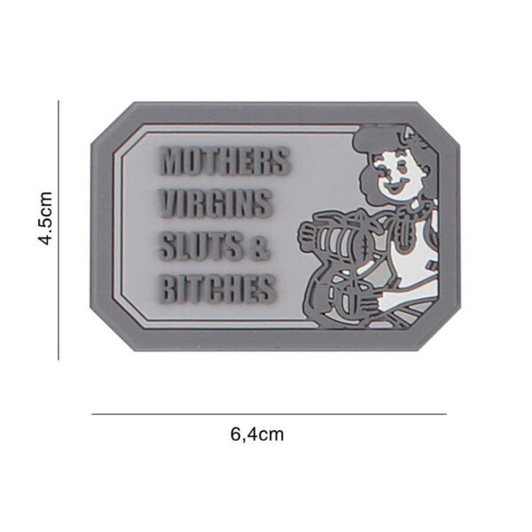 444130 7128 99 01 <p>Voeg een unieke touch toe aan je uitrusting met het Embleem 3D PVC Mothers Virgins in grijs (#3140). Dit hoogwaardige embleem is vervaardigd uit duurzaam PVC en beschikt over een klittenband aan de achterzijde, waardoor het eenvoudig te bevestigen is op jassen, rugzakken of andere textiel. Perfect voor militaire en outdoor liefhebbers die hun persoonlijke stijl willen benadrukken. Een must-have voor elke verzameling!</p>