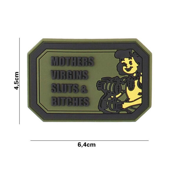 444130 7149 99 01 <p>Voeg een uniek detail toe aan je uitrusting met het Embleem 3D PVC Mothers Virgins in groen (#5101). Dit hoogwaardige embleem is gemaakt van duurzaam PVC en beschikt over een praktische klittenbandsluiting aan de achterzijde, waardoor het eenvoudig te bevestigen is op kleding, tassen of andere uitrusting. Perfect voor zowel militaire als outdoor liefhebbers die hun stijl willen personaliseren.</p>
