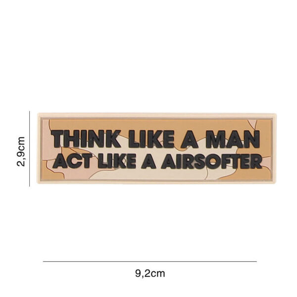 444130 7292 99 01 <p>Voeg een unieke touch toe aan je outfit met het Embleem 3D PVC 'Think like a man' in woestijnkleur (#9088). Dit hoogwaardige embleem is vervaardigd van duurzaam PVC en beschikt over een praktische klittenbandsluiting aan de achterzijde, waardoor het eenvoudig te bevestigen is op jouw gear, kleding of tas. Perfect voor militaire en outdoor liefhebbers die stijl en functionaliteit combineren.</p>