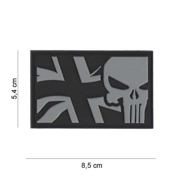 444130 7424 99 01 <p>Voeg een stoere touch toe aan je uitrusting met het 3D PVC Embleem Punisher met de UK vlag in grijs (#8084). Dit hoogwaardige embleem is voorzien van een handige klittenband achterzijde, waardoor je het eenvoudig kunt bevestigen op kleding, tassen of andere uitrusting. Perfect voor de liefhebber van militaire en outdoor stijl, dit embleem is niet alleen een opvallende accessoire, maar ook een teken van jouw unieke persoonlijkheid.</p>