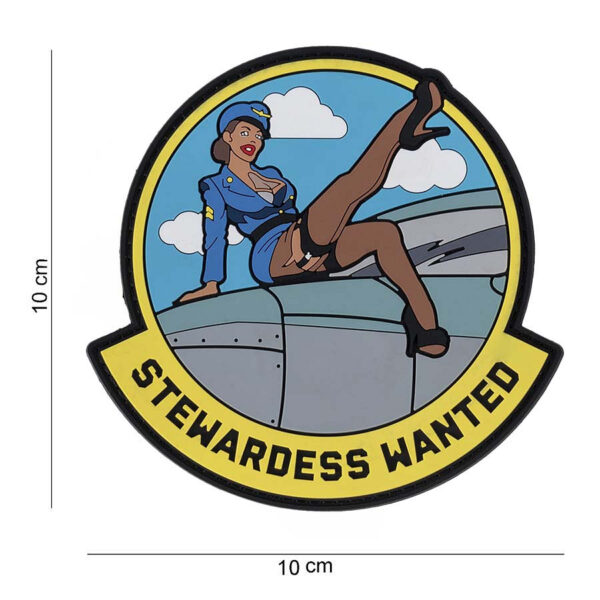 444190 7469 99 01 <p>Het 3D PVC embleem 'Stewardess Wanted' is een opvallend accessoire voor elke outdoor- of militaire outfit. Dit embleem is voorzien van een handige klittenband aan de achterzijde, waardoor het eenvoudig te bevestigen is op kleding of uitrusting. Een perfecte manier om je persoonlijke stijl te benadrukken of een statement te maken. Voeg dit unieke embleem toe aan je collectie en geef je outfit een karakteristieke uitstraling.</p>