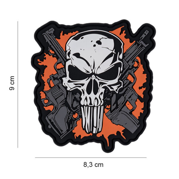 444190 7498 99 01 <p>Ontdek het indrukwekkende 3D PVC embleem 'Punish Skull Crossed Guns' #6119. Dit robuuste embleem is voorzien van een praktische klittenband achterzijde, waardoor het eenvoudig aan te brengen is op jackets, rugzakken of andere uitrusting. Het opvallende ontwerp maakt het een perfecte aanvulling voor elke militaire of outdoor outfit. Voeg een stoere touch toe aan je gear met dit unieke embleem!</p>