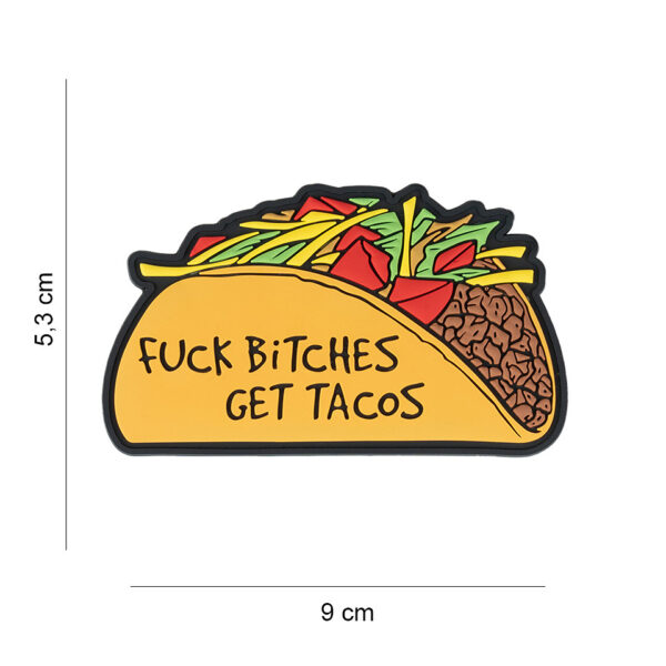 444190 7576 99 01 <p>Het 3D PVC embleem 'Fuck bitches get tacos' (#8004) is een unieke toevoeging aan jouw uitrusting. Met een handige klittenband bevestiging aan de achterzijde, is het eenvoudig aan te brengen op kleding, tassen of andere accessoires. Dit opvallende embleem is perfect voor wie zijn of haar stijl een uitgesproken karakter wil geven. Voeg een vleugje humor en originaliteit toe aan je outdoor gear met dit statement piece.</p>