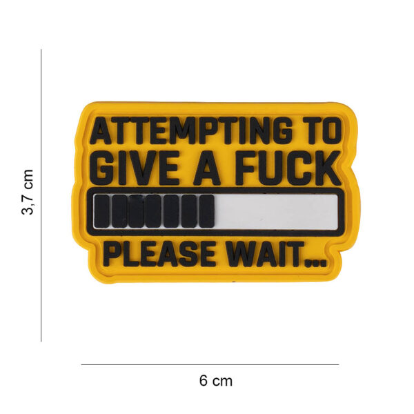 444190 7618 99 01 <p>Dit 3D PVC embleem met de tekst 'Attempting to give a Fuck #3068' is een opvallende toevoeging aan jouw uitrusting. Voorzien van klittenband aan de achterzijde, is het eenvoudig te bevestigen op rugzakken, jassen of petten. Dit embleem voegt niet alleen karakter toe aan je look, maar is ook een praktisch accessoire voor elke outdoor- of militaire liefhebber. Maak een statement met dit unieke ontwerp, perfect voor elke gelegenheid.</p>