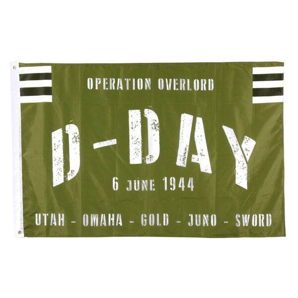447230 75 01 Breng een eerbetoon aan de historische D-Day met onze vlag van 100% polyester. Met een afmeting van 1 x 1,5 meter is deze vlag perfect voor herdenkingen, evenementen of als decoratie in huis. Verkrijgbaar in diverse kleuren, maakt deze vlag een krachtige statement en viert de moed van de soldaten tijdens de Operatie Overlord. Een onmisbaar stuk voor elke geschiedenisliefhebber of militaire verzamelaar.