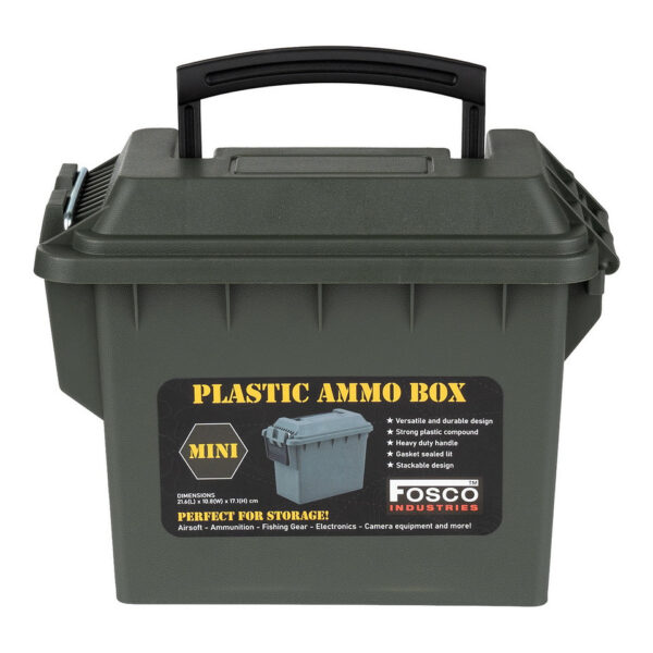 465201 11 02 1 <p>De Plastic Munitie Box Mini is de perfecte oplossing voor het georganiseerd opslaan van je airsoft uitrusting, munitie, visspullen, elektronica en camera accessoires. Met een duurzaam ontwerp van sterke kunststof, een stevig handvat en een deksel met afdichting biedt deze box optimale bescherming. Dankzij het stapelbare ontwerp bespaar je ruimte en houd je alles overzichtelijk. Met afmetingen van 21,6 x 10,8 x 17,1 cm is deze box compact en functioneel.</p>