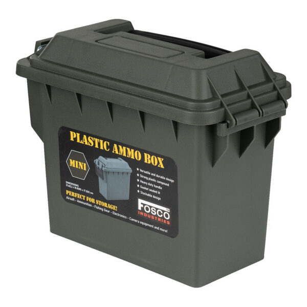 465201 11 03 1 <p>De Plastic Munitie Box Mini is de perfecte oplossing voor het georganiseerd opslaan van je airsoft uitrusting, munitie, visspullen, elektronica en camera accessoires. Met een duurzaam ontwerp van sterke kunststof, een stevig handvat en een deksel met afdichting biedt deze box optimale bescherming. Dankzij het stapelbare ontwerp bespaar je ruimte en houd je alles overzichtelijk. Met afmetingen van 21,6 x 10,8 x 17,1 cm is deze box compact en functioneel.</p>