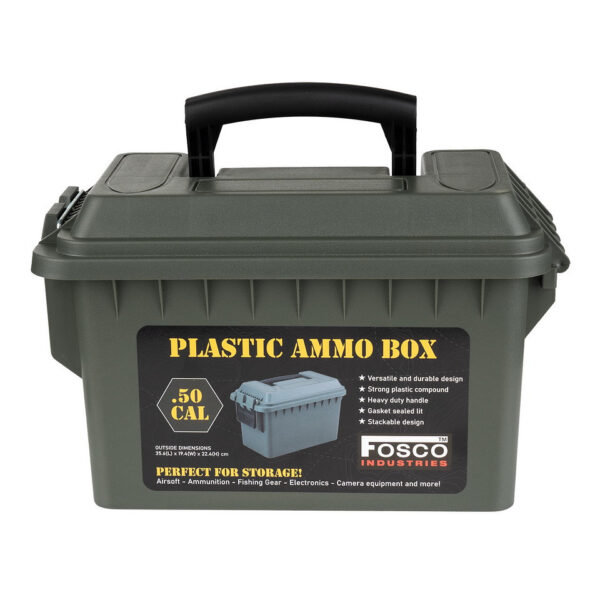 465202 11 02 1 <p>De Plastic Munitie Box .50 Cal is de ideale oplossing voor het veilig en georganiseerd opslaan van je airsoft uitrusting, munitie, visspullen, elektronica en camera accessoires. Met een veelzijdig en duurzaam ontwerp, vervaardigd uit een sterke kunststof mix, biedt deze box een stevig handvat en een deksel met afdichting voor optimale bescherming. Het stapelbare ontwerp maakt het eenvoudig om meerdere boxen te bewaren, terwijl de afmetingen van 35,6 x 19,4 x 22,4 cm perfect zijn voor elk avontuur.</p>