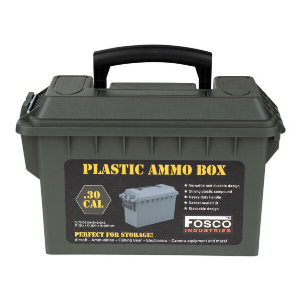 465203 11 02 1 <p>De Plastic Munitie Box .30 Cal is de ideale oplossing voor het veilig opslaan van je airsoft uitrusting, munitie, visspullen, elektronica en camera accessoires. Met een veelzijdig en duurzaam ontwerp, gemaakt van een sterke kunststof mix, biedt deze box een stevig handvat en een deksel met afdichting voor optimale bescherming. Het stapelbare ontwerp maakt het eenvoudig om je uitrusting georganiseerd en toegankelijk te houden. Met afmetingen van 29,2 cm (lengte) x 13,3 cm (breedte) x 18,4 cm (hoogte) is deze box perfect voor elke outdoor avonturier.</p>
