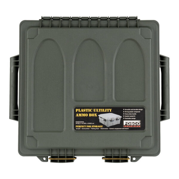 465205 11 03 <p>De plastic munitie/utility box large is de perfecte oplossing voor het veilig en georganiseerd opslaan van al je outdoor benodigdheden, zoals airsoft uitrusting, munitie, visspullen, elektronica en camera accessoires. Met een veelzijdig en duurzaam ontwerp, gemaakt van een sterke kunststof mix, is deze box voorzien van een stevig handvat en een deksel met afdichting. Bovendien is het stapelbare ontwerp ideaal voor efficiënt gebruik van ruimte. Afmetingen: 49,5 cm x 44,1 cm x 21 cm. Verkrijgbaar in groen.</p>