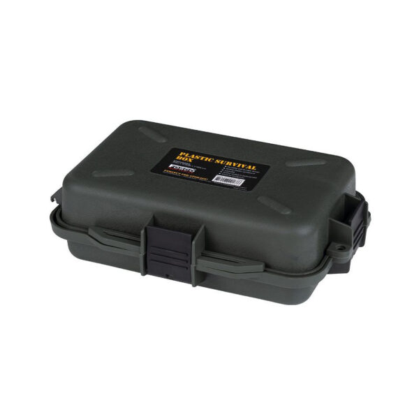 465210 11 465210 11 01 De Fosco Industries kunststof survivalbox is de ideale oplossing voor het opslaan van uw outdoor- en survivaluitrusting. Gemaakt van stevig en duurzaam kunststof, biedt deze waterdichte box met afdichting optimale bescherming tegen vocht. Dankzij het afsluitbare deksel en de handzame afmetingen van 25 x 17,5 x 7,9 cm is het gemakkelijk om de box in uw rugzak te vervoeren. Perfect voor visgerei, elektronica, camera-apparatuur en andere essentiële benodigdheden tijdens al uw avonturen in de natuur.
